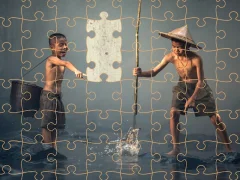遊戲Children Fishing Teamwork Jigsaw在線