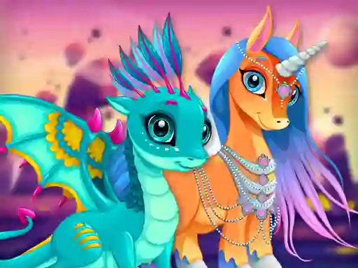 遊戲Cute Unicorns And Dragons Puzzle在線