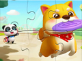遊戲拼圖遊戲：小熊貓與寵物玩耍 在線